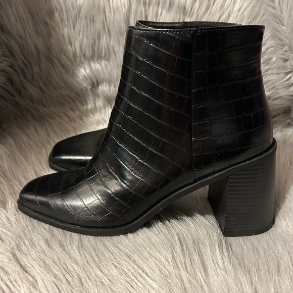 Time And Tru Ankle Boots Womens Size 11 Black Square‎ Toe Booties Shoes Side Zip - Picture 1 of 8